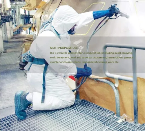 Vista 3 de SYINE Traje protector desechable con capucha, overol de pintor, material SF para trabajos de limpieza de pintura en aerosol, paquete de 3