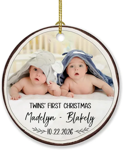 Vista 7 de Adorno de Navidad de la segunda Navidad del bebé 2026, marco de fotos de corona, adorno de segunda Navidad para papá, mamá, nombre de bebé