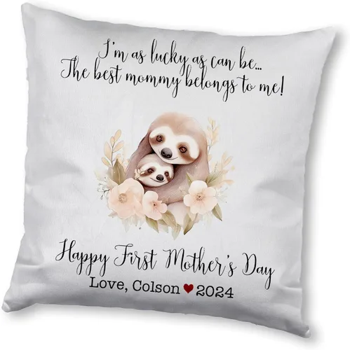 Vista 6 de Mother's Day Sloth, First Mother's Day Custom Pillowcase, Personalized Mother's Day Pillowcase, Gift for Mom, Home Decor