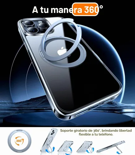 Vista 2 de TORRAS Anillo giratorio 360° para iPhone 14 Pro Max [Compatible con Magsafe] con soporte, soporte magnético para anillos, grado militar, a prueba
