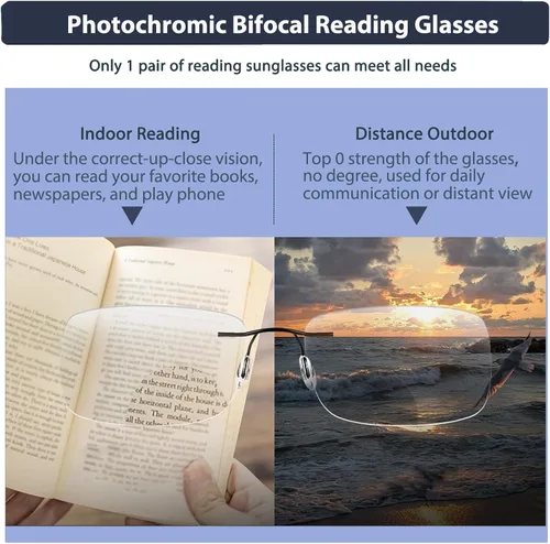 Vista 3 de K.LAVER Lentes de lectura bifocales fotocromáticos con bloqueo de luz azul para hombres y mujeres, gafas de sol sin montura de transición