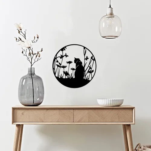 Vista 5 de SwallowLiving Decoración de silueta de gato negro de metal de 13.4 x 13.4 pulgadas, arte de pared de corte láser, elegante regalo de gato negro