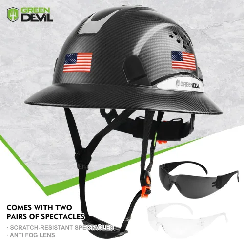 Vista 2 de GREEN DEVIL Casco de seguridad de construcción ventilado de ala completa, casco de seguridad aprobado por la OSHA Cascos De Construccion ABS