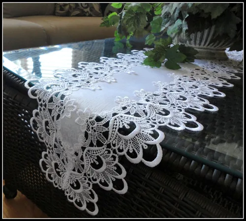 Vista 5 de 65 "Lace Dresser Bufanda Camino de mesa Flor Blanca Europeo Mantel Mantel