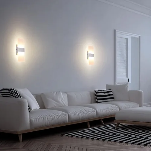 Vista 7 de TRLIFE Juego de 2 apliques de pared modernos con luces LED regulables de 12 W, 3000 K, luz blanca cálida para dormitorio, baño, sala de estar Blanco