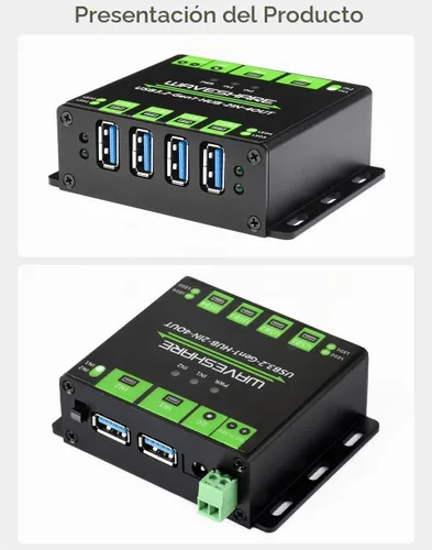 Vista 6 de Waveshare HUB USB de grado industrial, extendiendo 4 puertos USB 3.2, hosts duales conmutables, múltiples protecciones