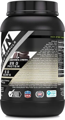Vista 2 de Amazing Muscle - Polvo aislado y concentrado de proteína de suero 0.88 oz de proteína por porción Sin OMG Sin gluten