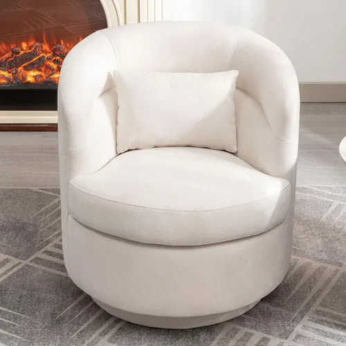 Vista 3 de CANMOV - Silla giratoria con acento, silla de barril redonda de 360 grados con almohada, sillón de club individual tapizado, cómodo, para sala