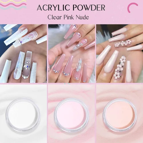 Vista 2 de Saviland Kit de iniciación de uñas acrílicas: polvo y líquido acrílico rosa claro nude, cepillo, limas, formularios, uñas a presión, juego