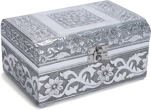 Vista 9 de Cottage Garden Caja de recuerdos de baúl de tapa redonda estampada de metal en tono cobre bendecido
