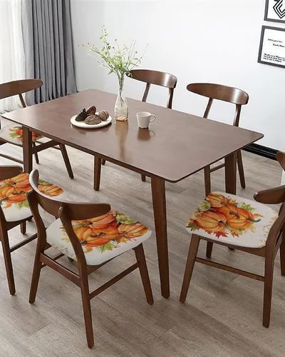 Vista 5 de LiDU Juego de 4 fundas de asiento de otoño de calabazas naranjas para sillas de comedor, fundas protectoras para sillas de Acción de Gracias, fundas