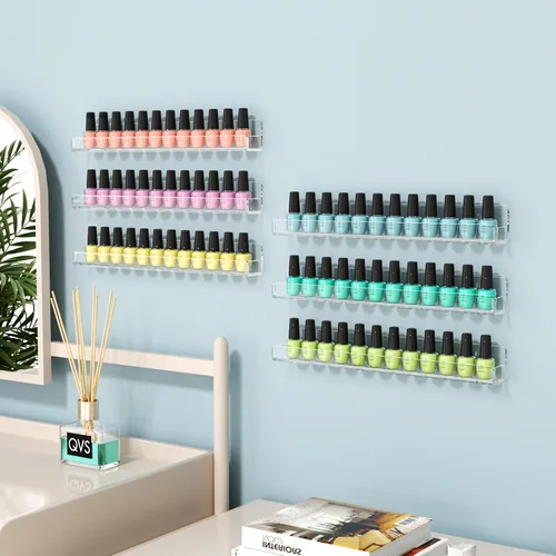 Vista 5 de FEMELI Estante de pared acrílico transparente para esmalte de uñas: 12 estantes de exhibición del soporte del organizador - 15 pulgadas