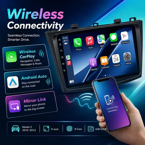 Vista 4 de Radio de coche estéreo para Mazda 3 2010-2013: pantalla táctil de 9 pulgadas con Carplay y Android Auto-GPS EQ DSP Bluetooth FM SWC Mirror Link
