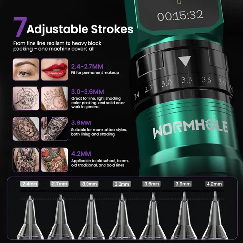 Vista 5 de Wormhole 2PCS 2,300mAh Baterías 8PCS 30ML tatuaje tinta tatuaje pistola kit Dos Verdes