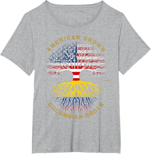 Vista 90 de Camiseta de regalo con la bandera de Estados Unidos con árbol de raíces colombianas