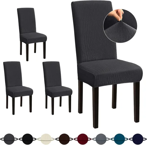 Vista 78 de Sufdari Juego de 4 fundas para sillas de comedor, color beige, antideslizantes, de elastano, elásticas, para comedor, hotel (Grande)