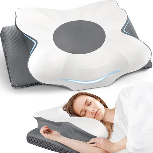 Vista 8 de Almohada para soporte de cuello y hombro, almohada ergonómica de cama para dormir de lado, espalda, boca abajo, color blanco