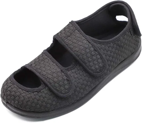 Vista 7 de Zapatillas de mujer extra anchas ajustables para diabéticos y edema, pies hinchados, zapatos para caminar para interiorexterior sandalias ortopédicas