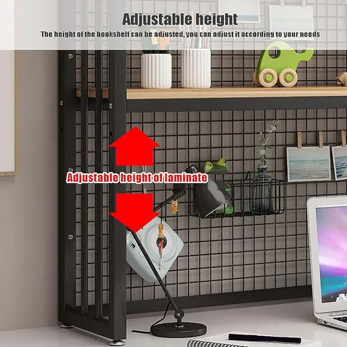 Vista 4 de Estantería de escritorio de 2 niveles para escritorio de computadora, pantalla ajustable, estantería de madera para encimera, estante de escritorio