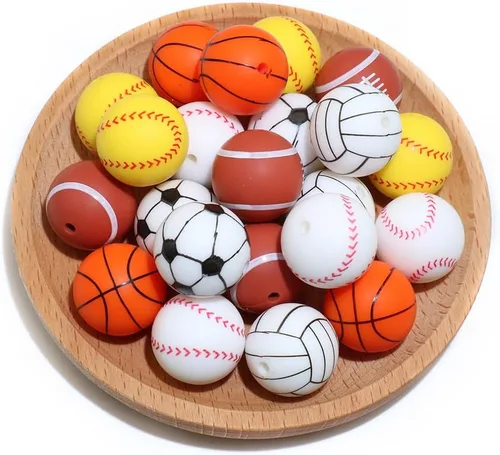 Vista 9 de 36 cuentas de silicona para fabricación de llaveros de 0.47 pulgadas y 0.59 pulgadas a granel de béisbol, baloncesto, fútbol, deporte, focal