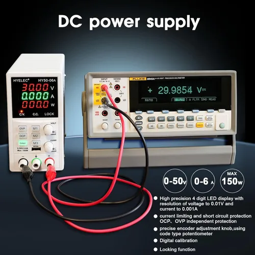 Vista 3 de Fuente de alimentación CC variable, fuente de alimentación de banco regulada de conmutación 0-50V 0-6A máx150W con memoria, pantalla LED de 4