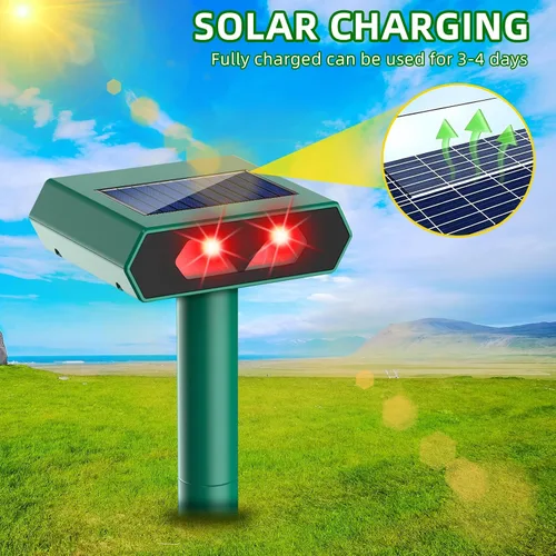 Vista 3 de Repelente solar nocturno de animales 2025, repelente de ciervos al aire libre con luz LED roja, paquete de 4 unidades impermeables para gato