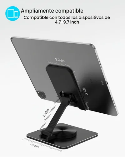 Vista 4 de Soporte para teléfono celular y tableta para escritorio, soporte ajustable de aluminio para iPhone, iPad y teléfonos inteligentes Montura