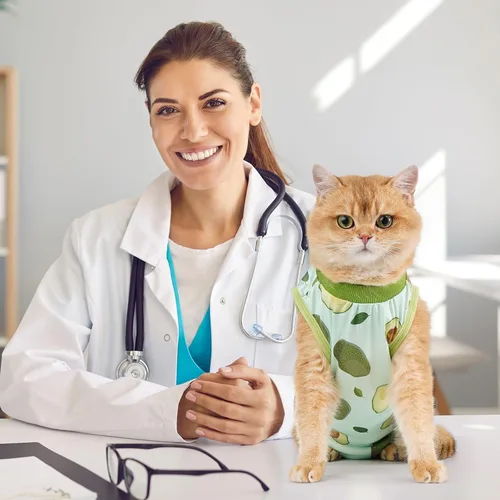 Vista 2 de Avont Traje de recuperación para gatos – Mameluco de gatito para gatos después de la cirugía, traje quirúrgico de esterilización alternativo al cono