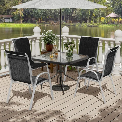 Vista 11 de UDPATIO Juego de 4 sillas de patio, sillas de comedor apilables para exteriores con respaldo alto, silla de tela de textileno transpirable para Negro