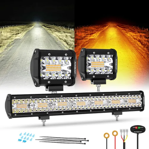 Vista 19 de Auxbeam Cubo luz LED ámbar de 3 pulgadas, 72 W todoterreno, 6 modos dos colores, estroboscópica antiniebla de conducción penetración e inundación