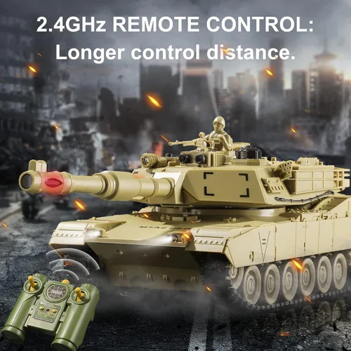Vista 3 de Tanque de Juguete Militar RC, Tanque del Ejército M1A2 Abrams de EE.UU. con Control Remoto con Batalla IR, Vehículos Militares RC de 2.4Ghz