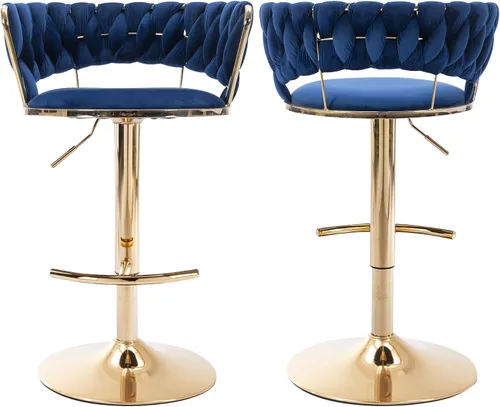 Vista 18 de Juego de 2 taburetes de bar de terciopelo giratorios con base de metal dorado, taburetes de bar modernos de altura de mostrador para cocina, pub
