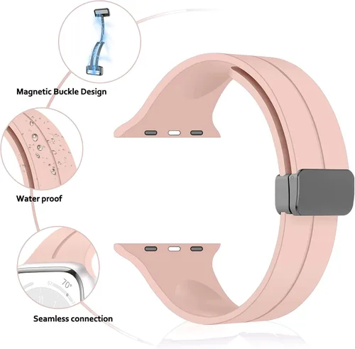 Vista 2 de Correa magnética para Apple Watch Ultra/2 de 1.929 in, 1.772 in, 1.732 in, 1.811 in, 1.654 in, 1.614 in, 1.575 in, correa de silicona deportiva