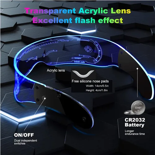 Vista 6 de KASSAE Gafas LED iluminadas con visera LED con 7 colores y 5 modos, gafas Cyberpunk luminosas para cosplay, Halloween, bar, club, fiesta, concierto