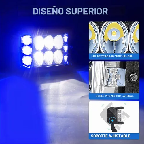 Vista 4 de Luces Pod Laterales Direccionales de 4 Pulgadas, Luces LED Estroboscópicas Azules de Cubo de Doble Cara para Granja, Tractor, Arado, Camión, Barco
