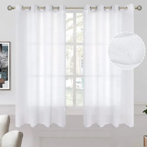 Vista 21 de BGment Cortinas cortas de lino transparente de 40 pulgadas para cafetería, con ojales, filtrado de luz, semitransparentes para ventanas pequeñas