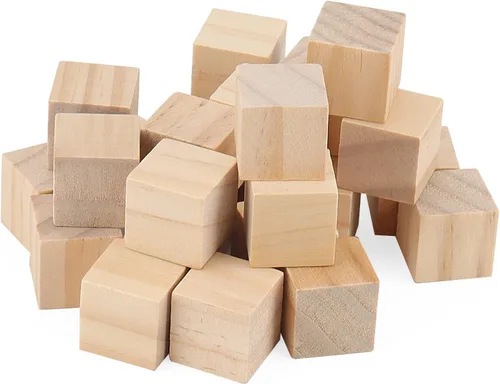 Vista 3 de LEXININ 300 cubos de madera pequeños de 3/4 pulgadas, bloques de madera sin terminar de 0.8 pulgadas, cubos de madera cuadrados en blanco