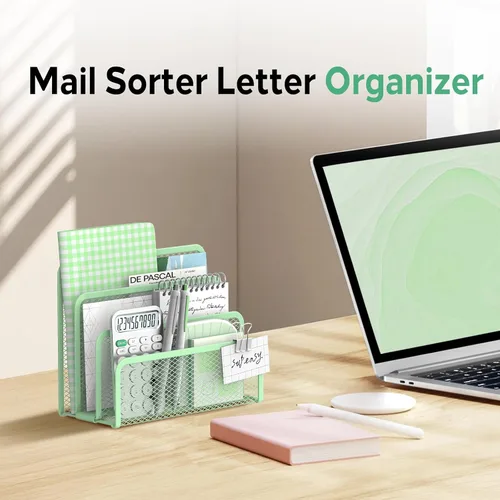 Vista 2 de Organizador de correo para escritorio, soporte para archivos de correo con Verde menta