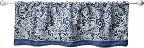 Vista 22 de Madison Park Cortina jacquard de paisley de seda sintética, con bolsillo para barra con forro de privacidad para sala de estar, cocina, dormitorio
