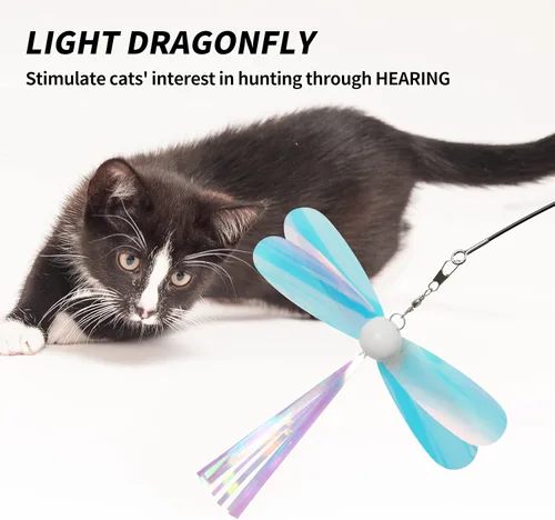 Vista 5 de uahpet Juguetes de plumas naturales para gatos de interior, varita retráctil para gatitos, 60 pulgadas, distancia de caza segura, juguetes