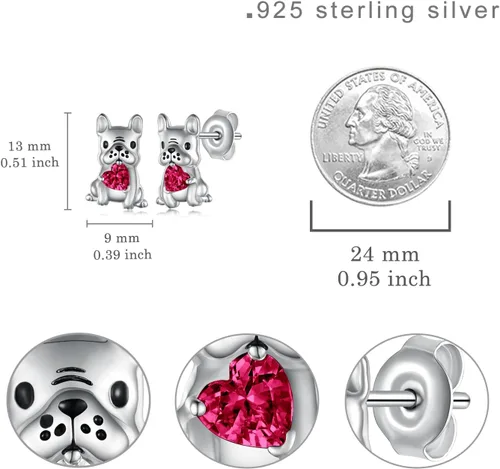 Vista 4 de Aretes de perro para mujer, plata de ley 925, diseño de bulldog francés, joyería de perro de animales, regalos para hija, nieta, niñas y mujeres
