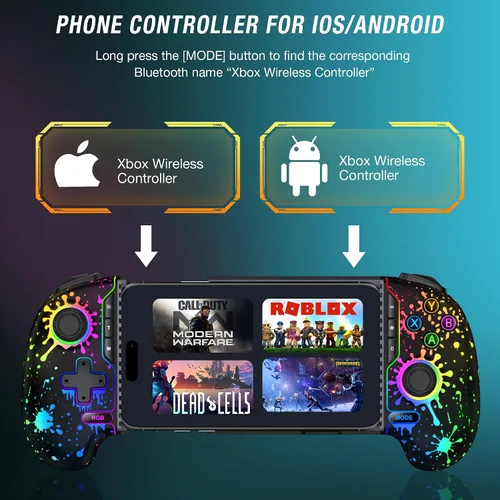 Vista 2 de Mobile Game Controller for iPhone/Android Handheld Gaming, Wireless Phone Gaming Controllers with (Programmable) /Hall Effect Joysticks & Analog