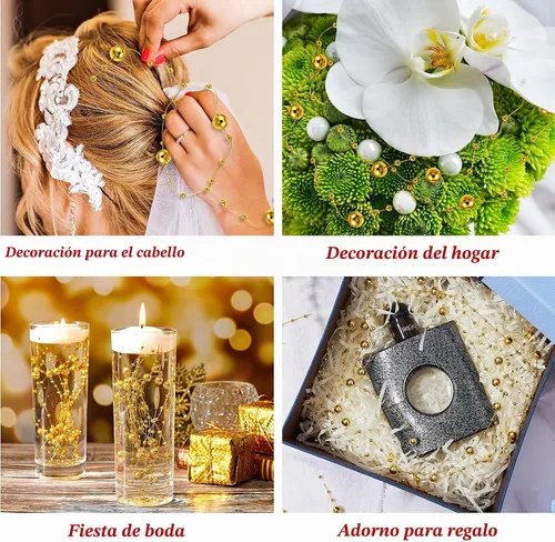 Vista 7 de Geosar 48 piezas de cadena de perlas artificiales para velas flotantes Dorado