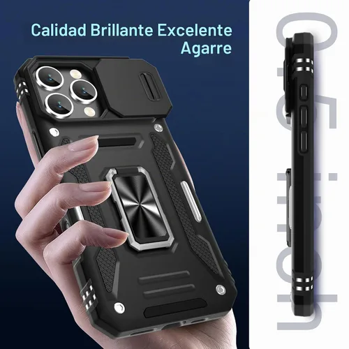 Vista 7 de DEERLAMN Funda para iPhone 16 Pro con cubierta deslizante para cámara + protector de pantalla (2 unidades), soporte de anillo giratorio de grado