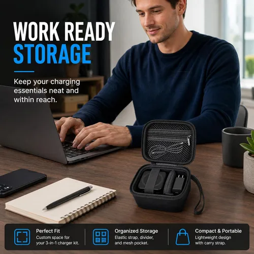 Vista 7 de PAIYULE EVA Hard Case for Anker 3-in-1 Cube Charging Station Negro