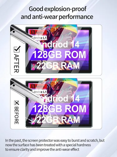 Vista 3 de Protector de pantalla para tablet ZIOVO Z168 Android 14 de 10.1 pulgadas, dureza 9H antiarañazos, sensible al tacto, bordes redondeados 2.5D, sin
