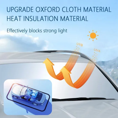 Vista 4 de Parasol de vidrio grueso 300T para automóvil, viene con bolsa de almacenamiento, mantiene el interior del automóvil fresco, parasol universal