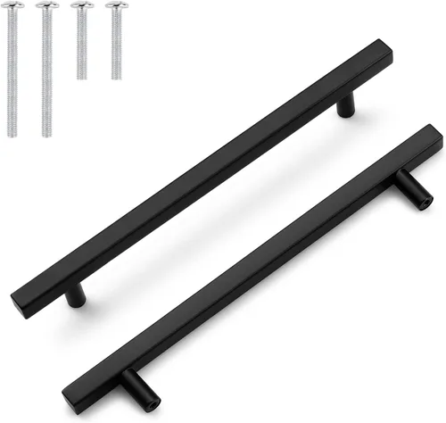 Vista 51 de Probrico Paquete de 5 manijas de gabinete, color negro, 2-1/2 pulgadas (2.520 in), barra cuadrada en T, manijas de gabinete de cocina, tiradores