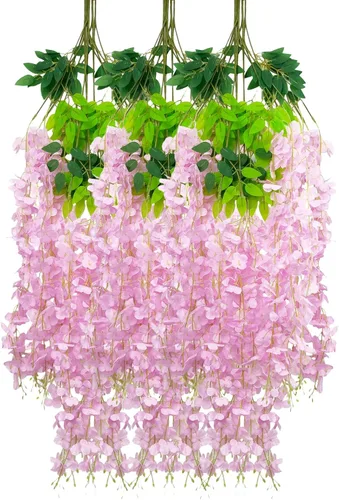 Vista 58 de Paquete de 5 guirnaldas de flores colgantes de glicina rosa, enredaderas de flores artificiales de 3.77 pies, glicinia falsa, guirnalda colgante