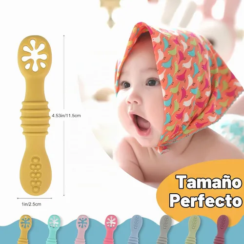 Vista 3 de 8 utensilios de destete LED para bebés, cuchara de silicona de primera etapa, cucharas multicolor para bebés de más de 6 meses, Cucharas